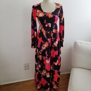 Vintage Floral Maxi Dress / Bright Colors / Size Small